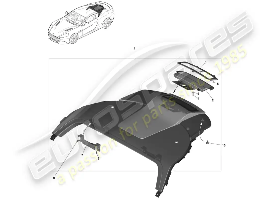 aston martin vanquish (2014) panel embellecedor de estante para paquetes, 2+0 cupé diagrama de piezas