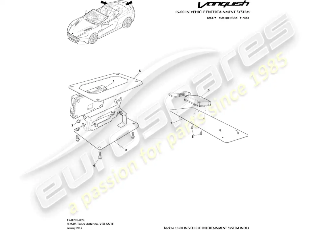 aston martin vanquish (2015) sintonizador sdars, volante diagrama de piezas