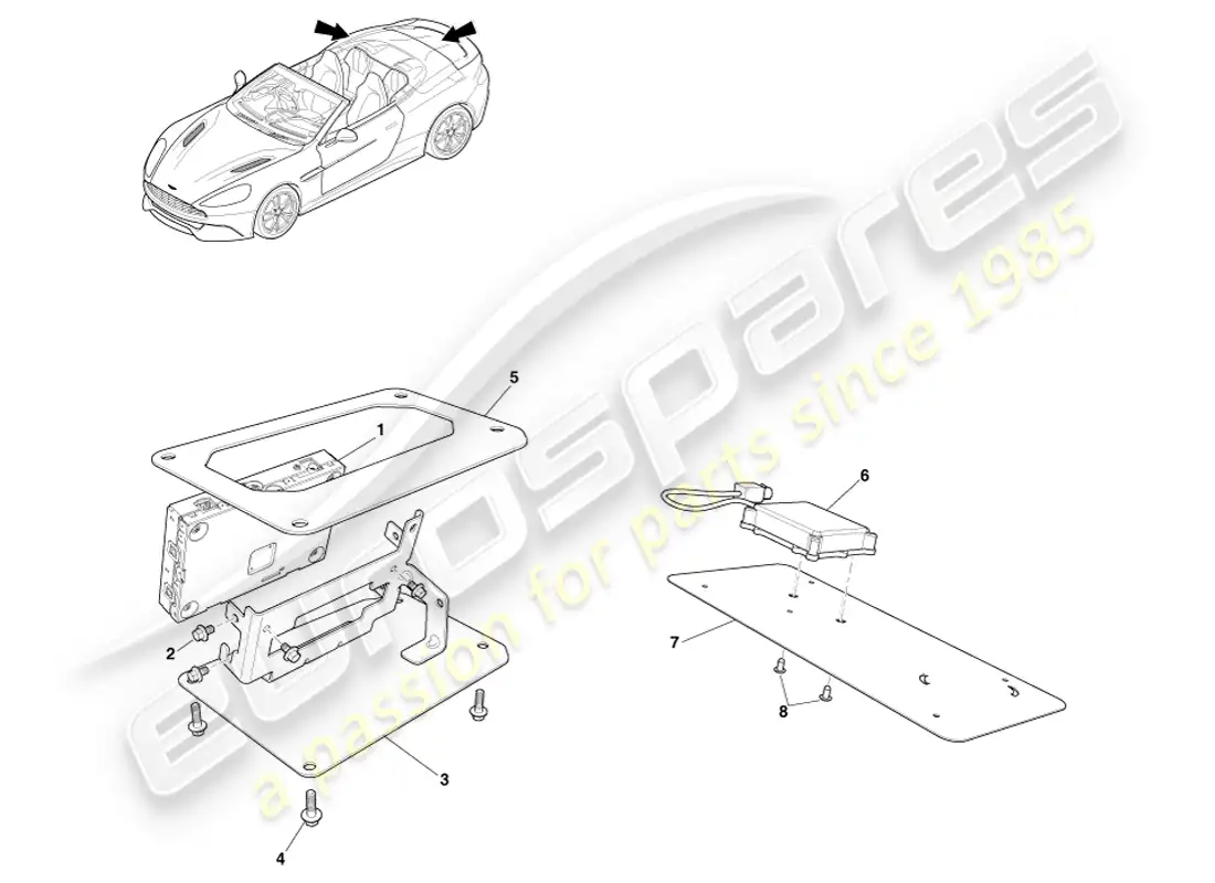 aston martin vanquish (2014) sintonizador sdars, volante diagrama de piezas