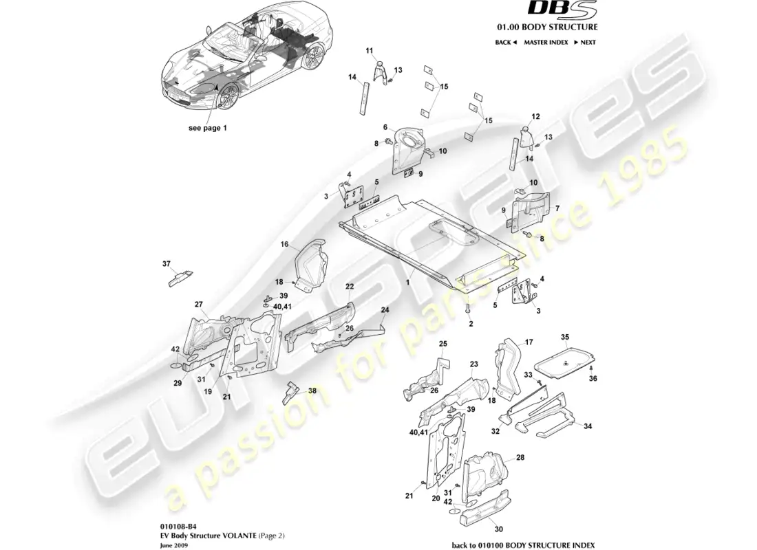 aston martin dbs (2013) estructura del vehículo eléctrico, volante, página 2 diagrama de piezas