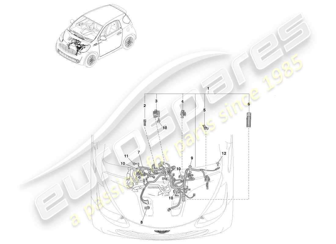 aston martin cygnet (2012) página de cableado del compartimiento del motor 2 diagrama de piezas