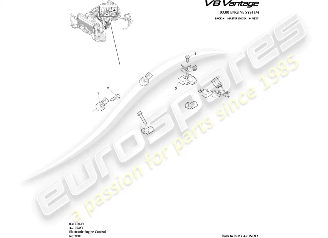 aston martin v8 vantage (2008) diagrama de piezas de control electrónico del motor