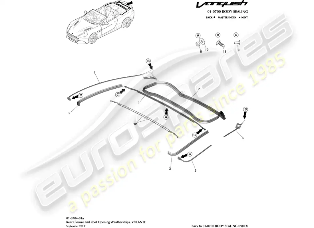 aston martin vanquish (2015) burlete de cierre trasero, volante diagrama de piezas