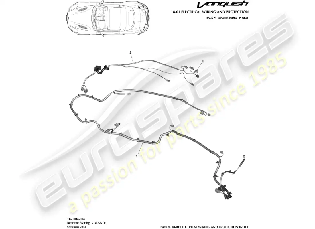 aston martin vanquish (2016) arnés trasero, volante diagrama de piezas