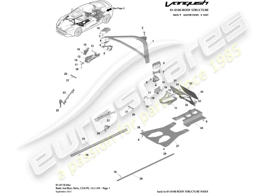 aston martin vanquish (2015) piezas auxiliares, cupé 14.5my, página 1 diagrama de piezas
