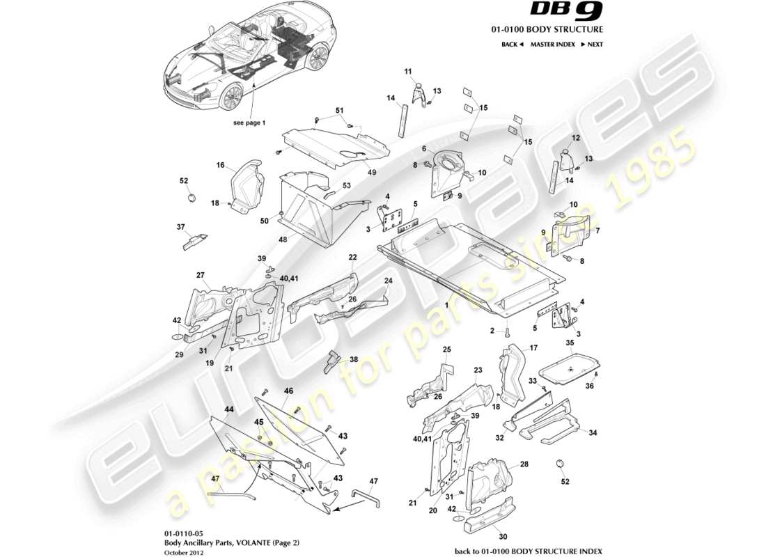 aston martin db9 (2015) piezas auxiliares, volante, página 2 diagrama de piezas