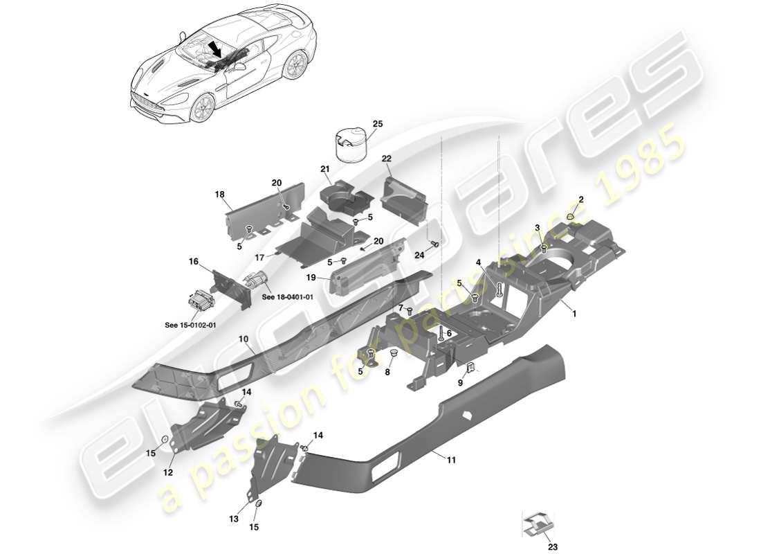 aston martin vanquish (2014) apoyabrazos de la consola central, página 2 diagrama de piezas