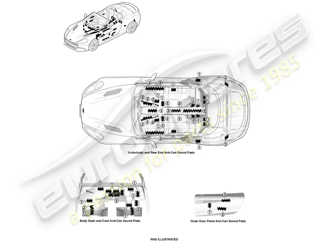 aston martin vanquish (2013) almohadillas antilatas, volante diagrama de piezas