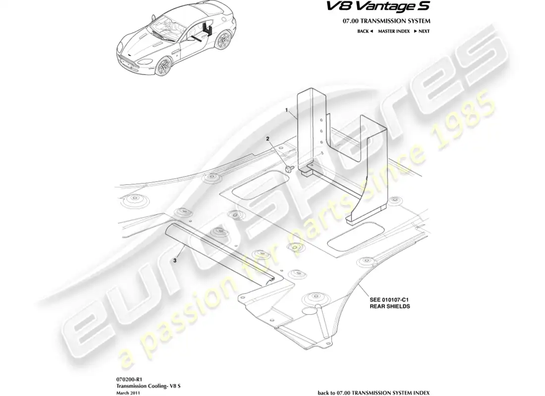 aston martin v8 vantage (2008) diagrama de piezas del conducto de refrigeración