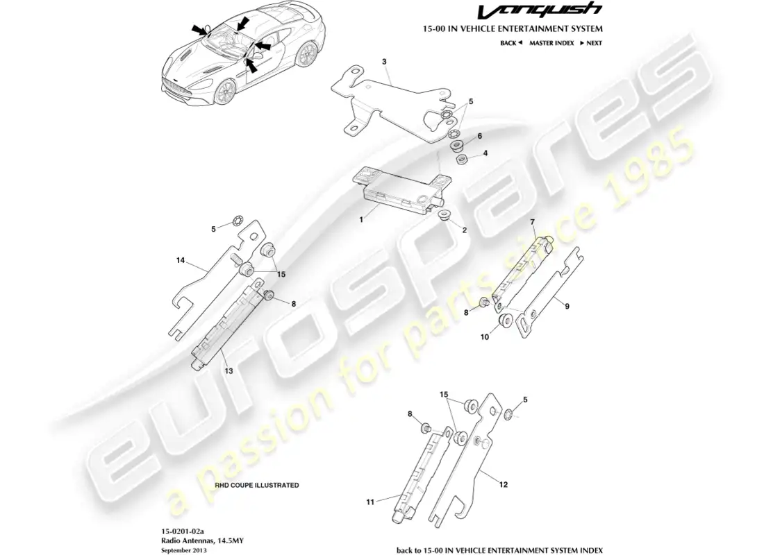 aston martin vanquish (2018) antena de radio, 14.5my diagrama de piezas