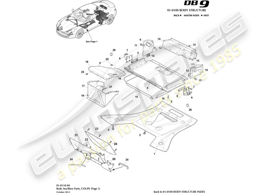 aston martin db9 (2015) piezas auxiliares, cupé, página 2 diagrama de piezas