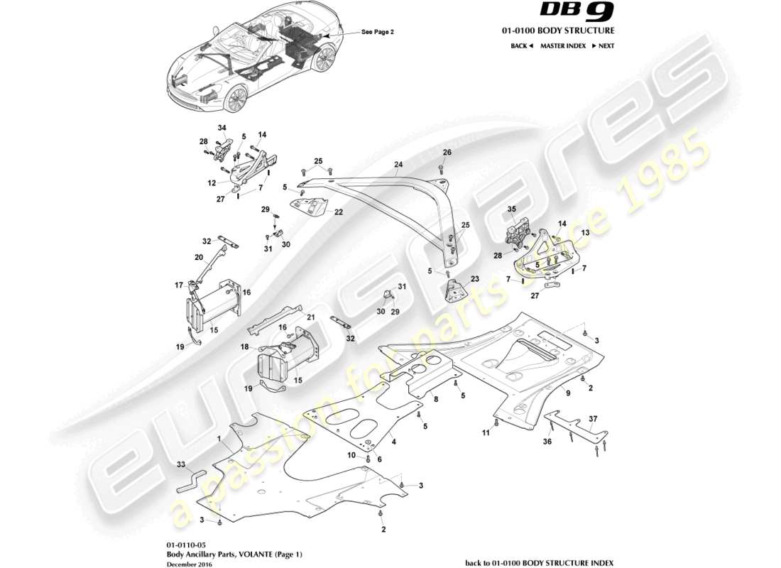aston martin db9 (2016) piezas auxiliares, volante, página 1 diagrama de piezas