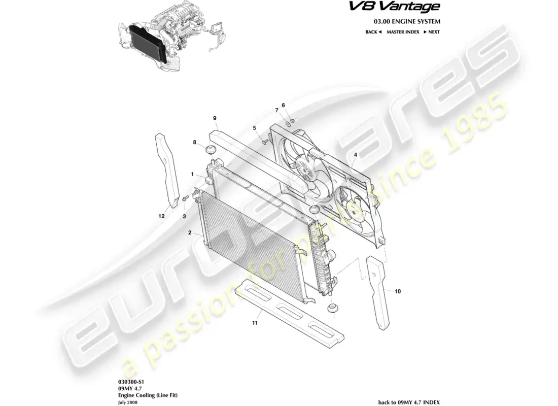 aston martin v8 vantage (2008) diagrama de piezas de refrigeración del motor (ajuste de línea)