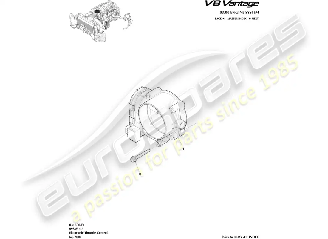aston martin v8 vantage (2008) diagrama de piezas del control del acelerador