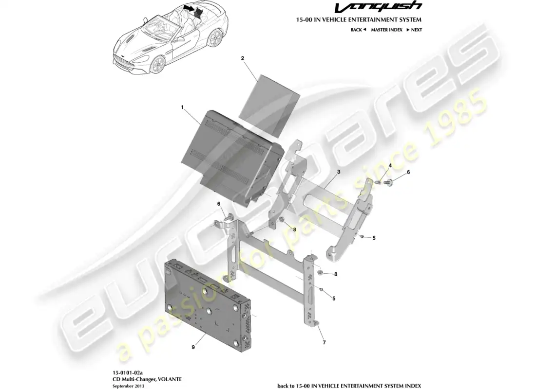 aston martin vanquish (2015) cambiador múltiple de cd, volante diagrama de piezas