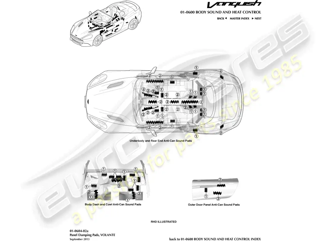 aston martin vanquish (2018) almohadillas antilatas, volante diagrama de piezas