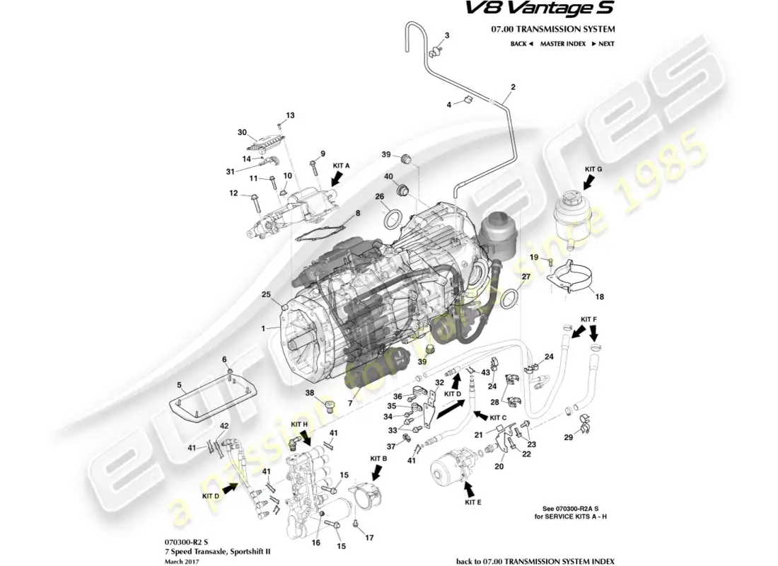 aston martin v8 vantage (2008) diagrama de piezas de transmisión, manual, 7 velocidad