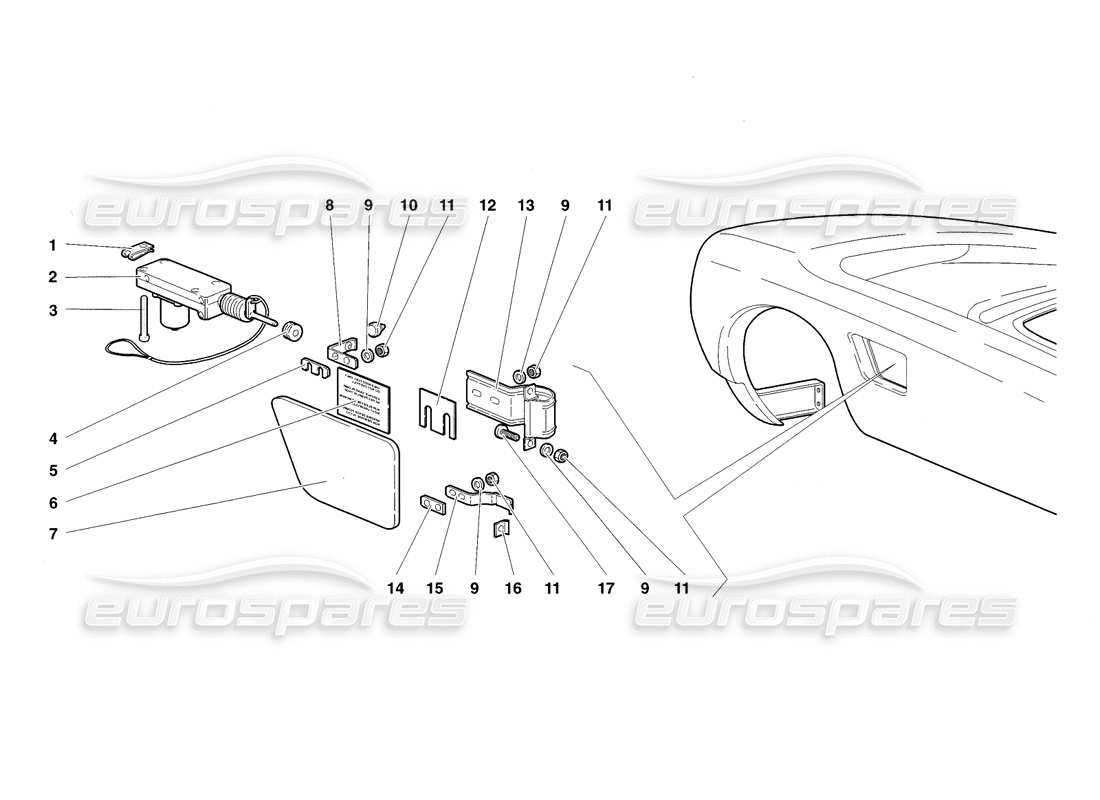 lamborghini diablo sv (1998) diagrama de piezas del tapón de combustible (válido para ee. uu. y canadá: 1998 de noviembre)