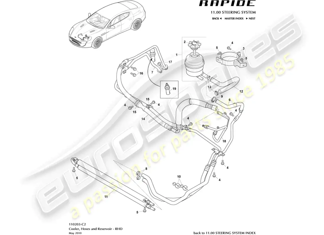 aston martin rapide (2017) mangueras pas, lado derecho diagrama de piezas