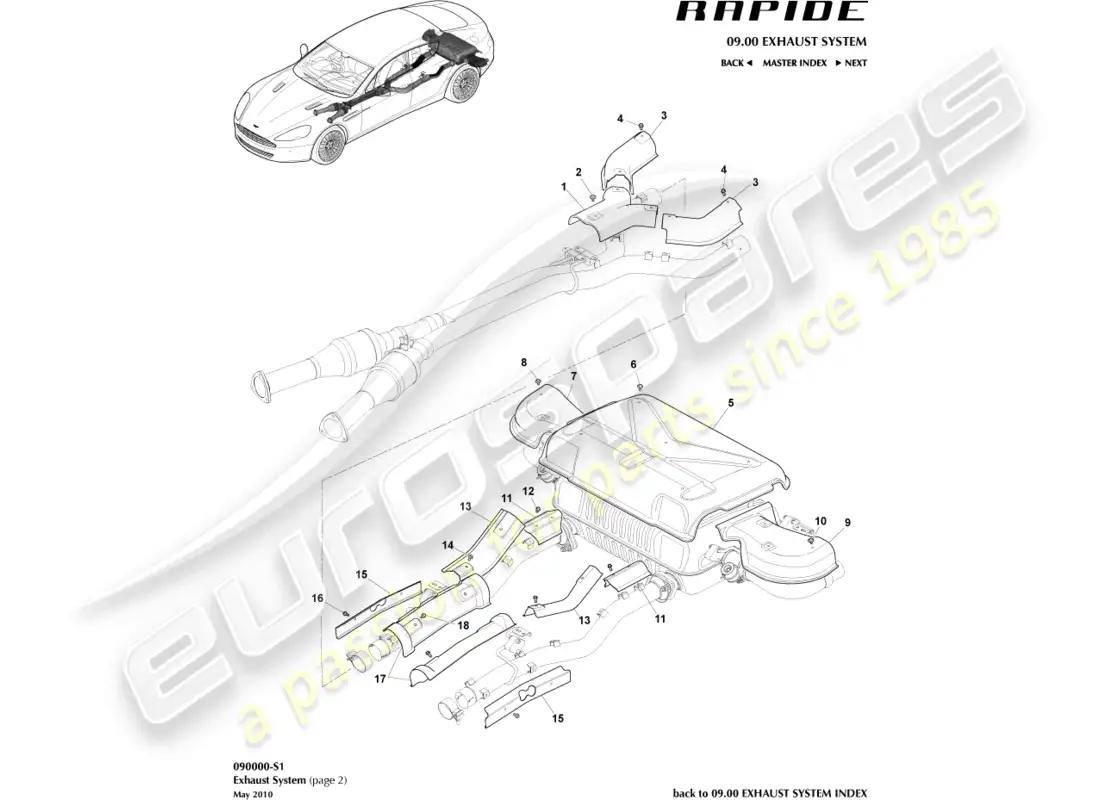 aston martin rapide (2018) escudos térmicos, delanteros diagrama de piezas