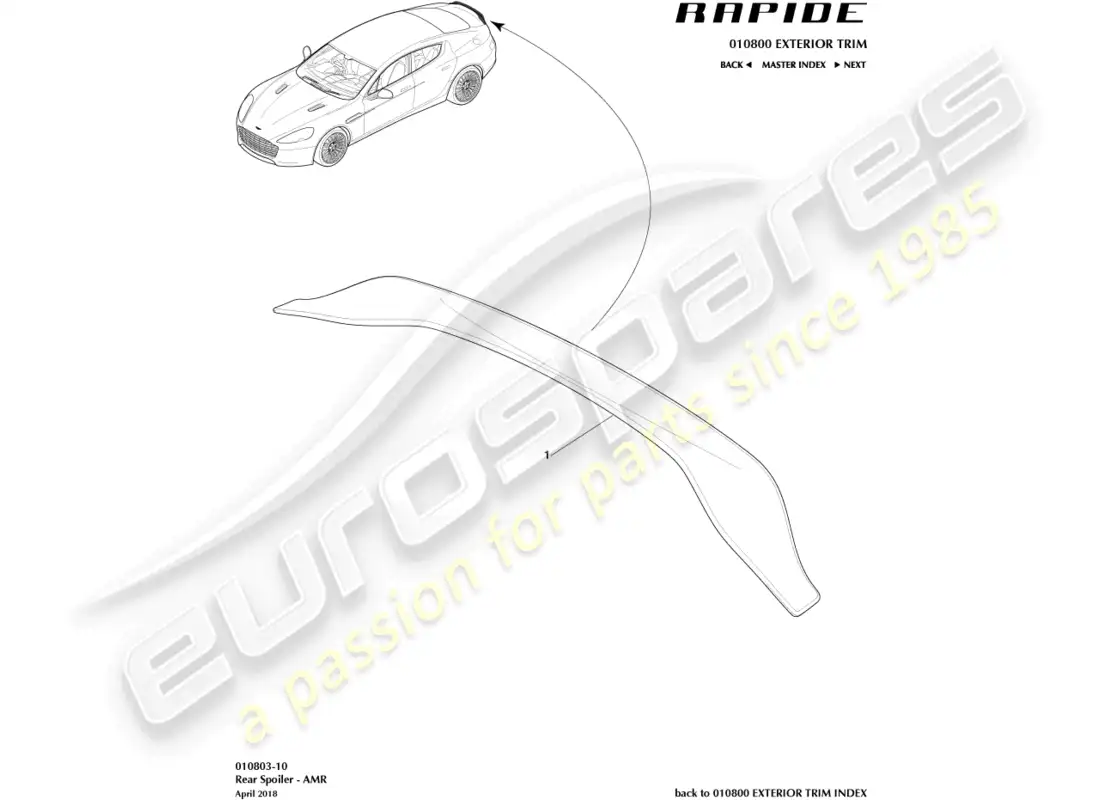 aston martin rapide (2016) alerón trasero, amr diagrama de piezas