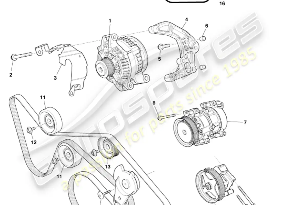 aston martin db9 (2005) unidad de accesorios diagrama de piezas