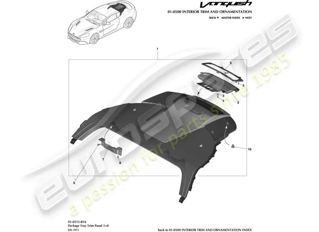aston martin vanquish (2017) panel embellecedor de estante para paquetes, 2+0 cupé diagrama de piezas