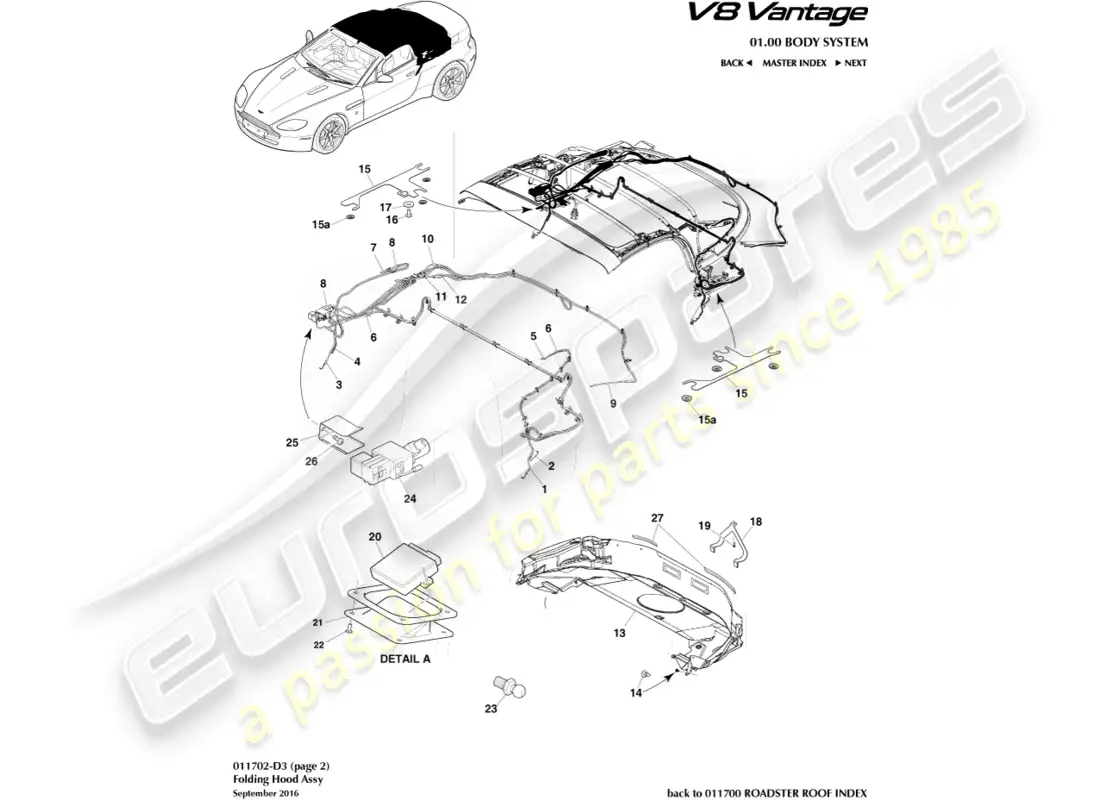 aston martin v8 vantage (2008) techo del roadster, page2 diagrama de piezas