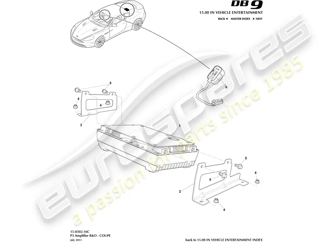 aston martin db9 (2013) p3 amplificadores, b&o. 16my, cupé diagrama de piezas