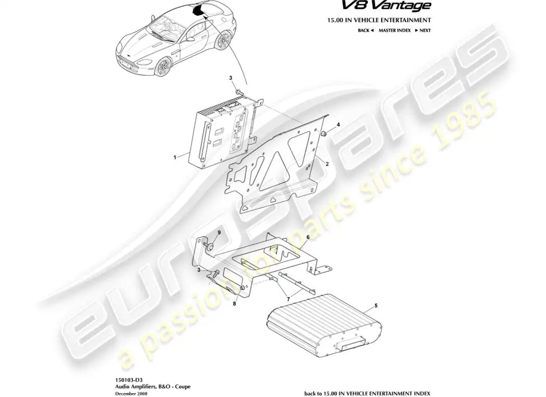 aston martin v8 vantage (2008) amplificadores b&o, diagrama de piezas del cupé