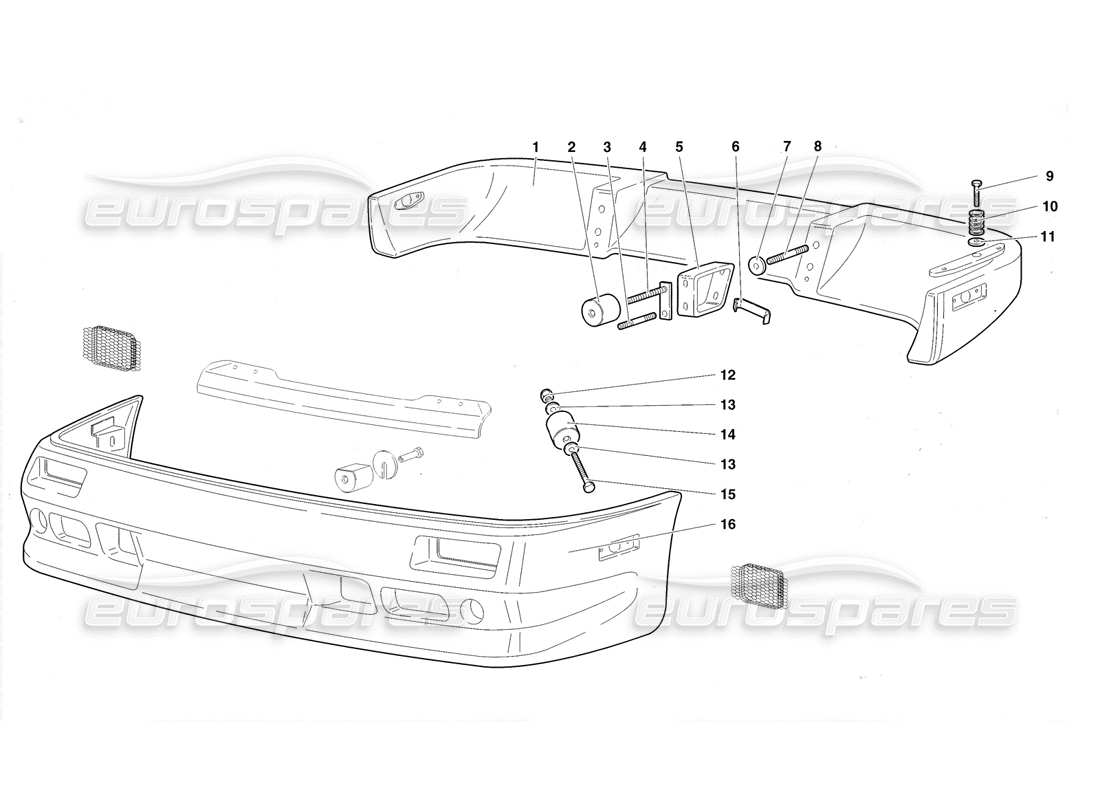 lamborghini diablo roadster (1998) diagrama de piezas de parachoques (válido para ee. uu. y canadá 1998)