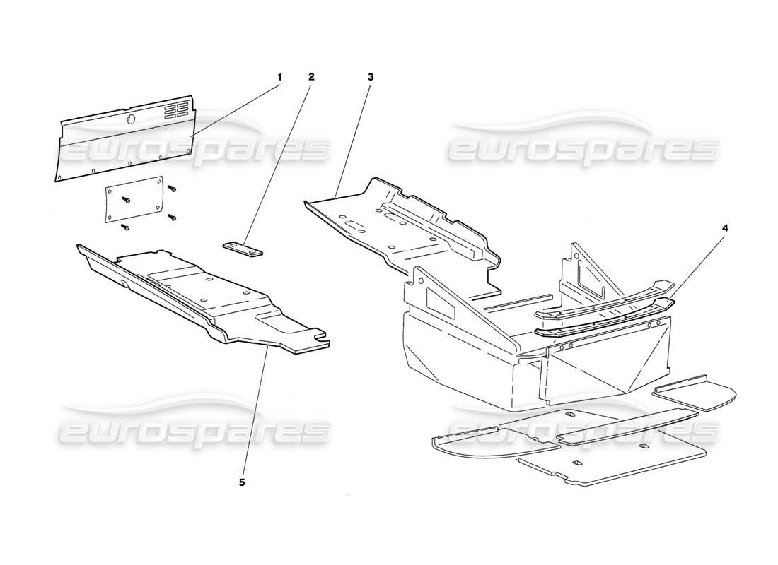 lamborghini diablo 6.0 (2001) diagrama de piezas de paneles de piso con estructura (válido para gb y australia: 2001 de marzo)