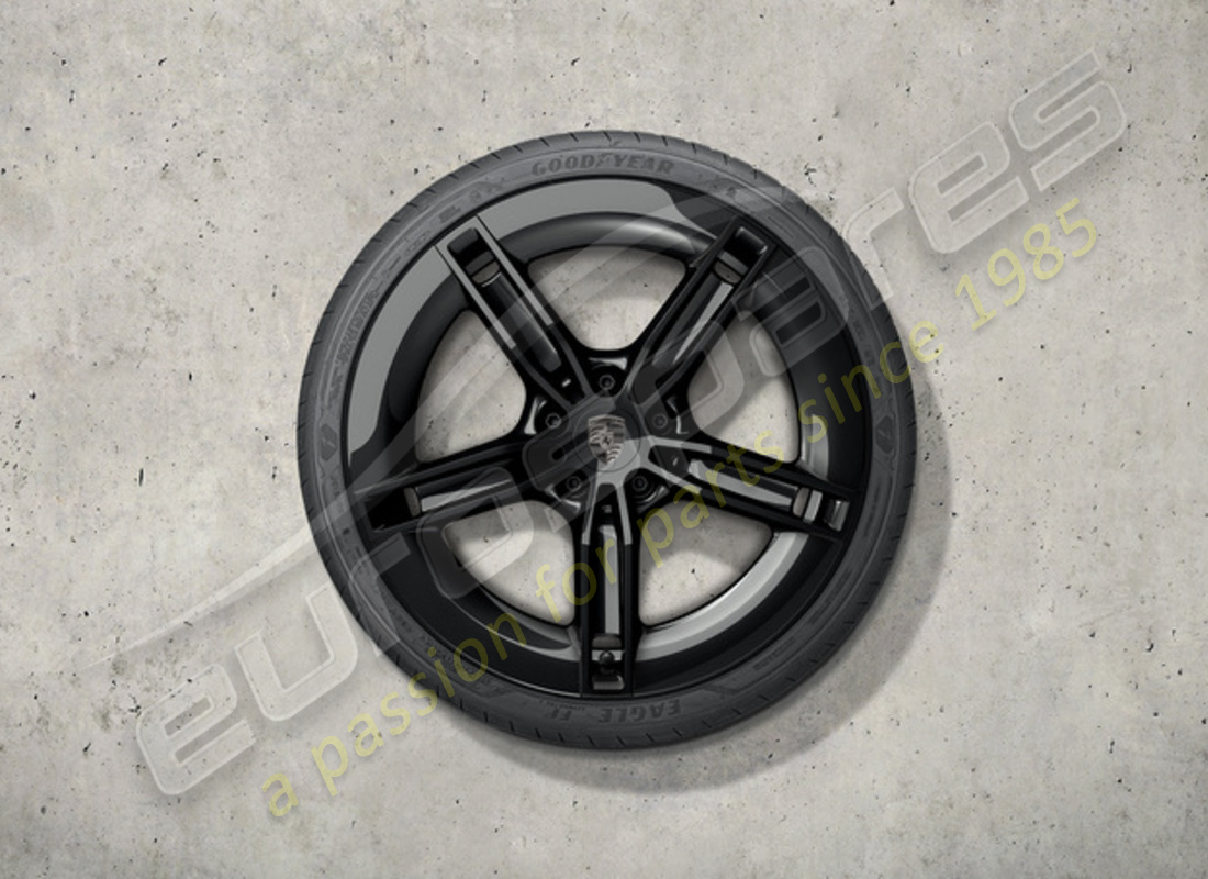 nuevo porsche 21-inch juego de llantas y neumáticos de verano mission e design - pintado en negro (alto brillo). número de parte 9j1073663kb (1)