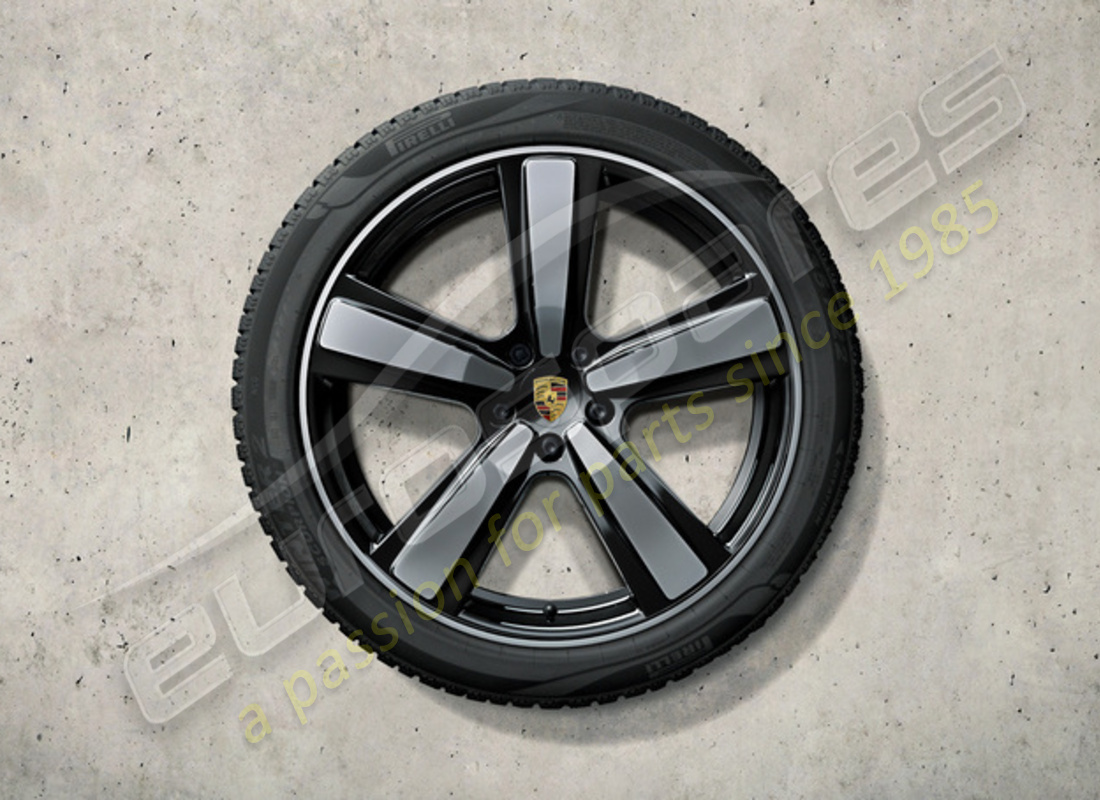 nuevo juego de ruedas y neumáticos de invierno de diseño exclusivo de porsche 22 pulgadas - pintado en negro (alto brillo). número de parte 9y0044603r (1)