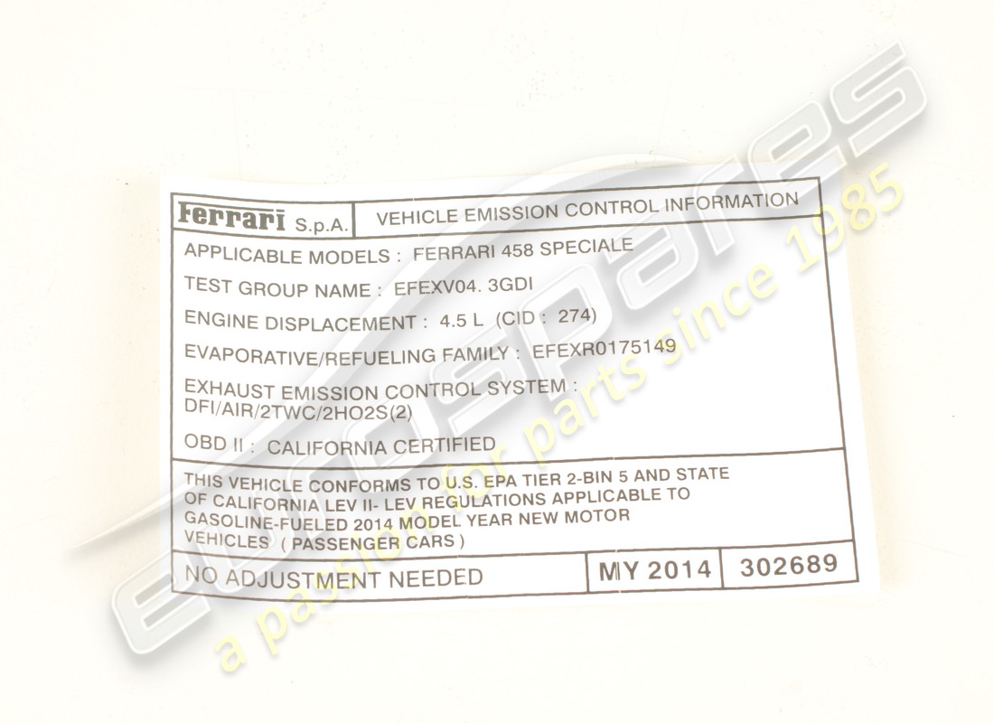 nuevo ferrari 50s identificación de especificaciones del motor. número de pieza 302689 (1)