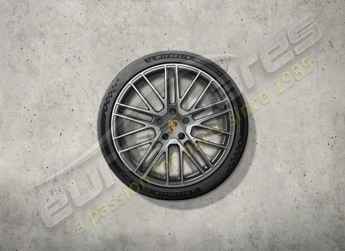 nuevo juego de ruedas y neumáticos de verano turbo design porsche 21-inch - color titanio. número de pieza 976044660k (2)
