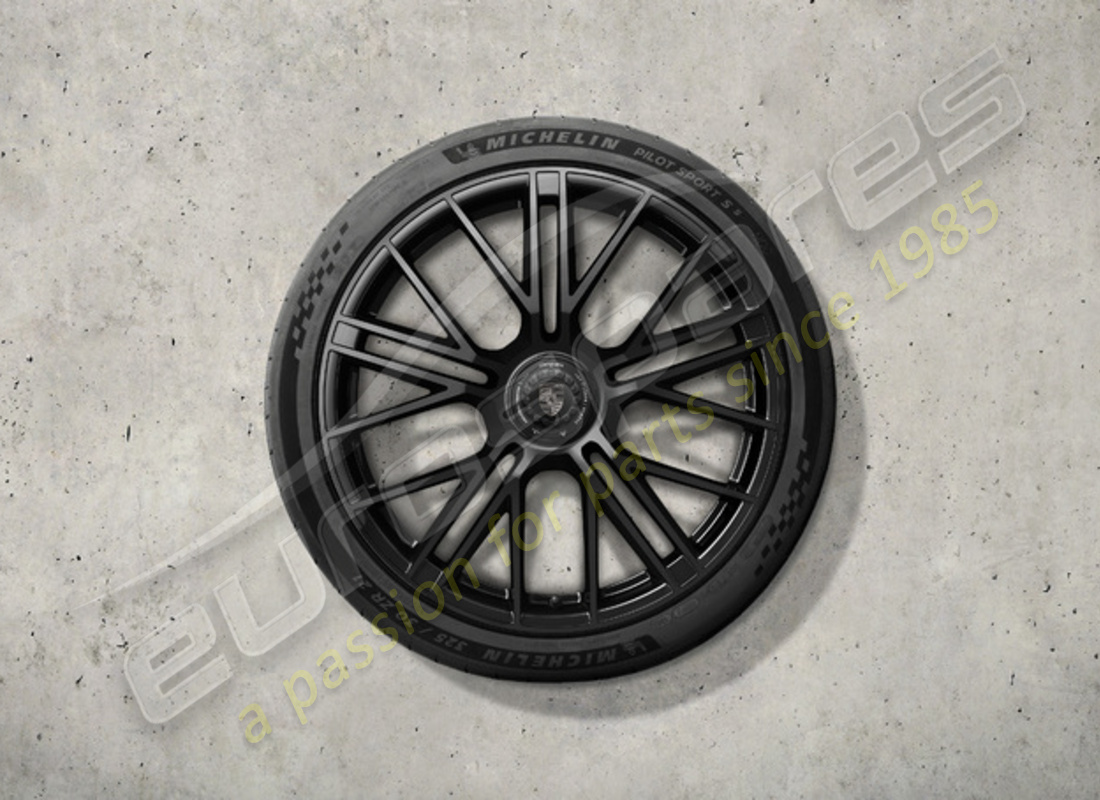 juego de ruedas y neumáticos turbo s de verano de porsche 21 pulgadas, con cierre centralizado, pintados en negro (alto brillo). número de pieza 976044660m (1)