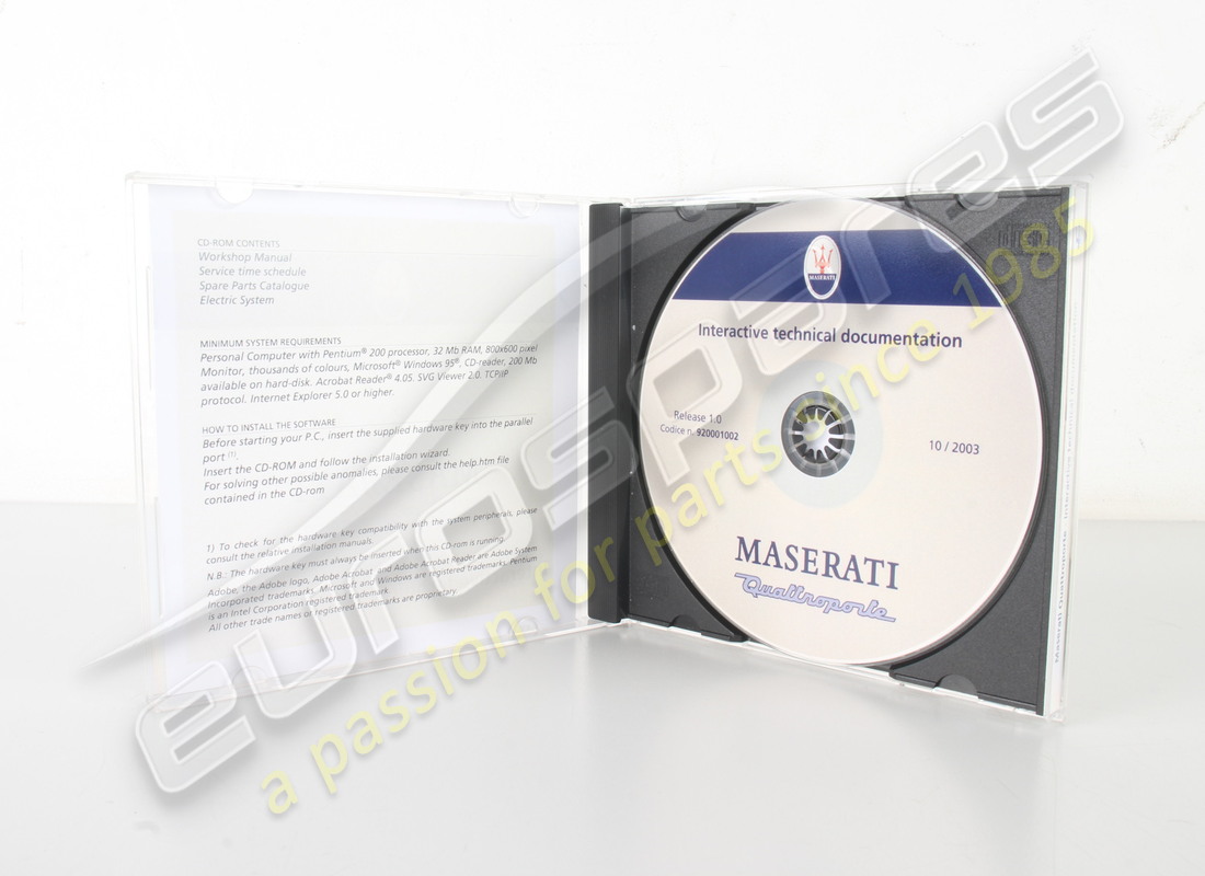 NEW (OTHER) MASERATI CD WORKSHOP QTP. M139 (REQ.WIN95/98 OR XP) . PART NUMBER 920001002 (1)