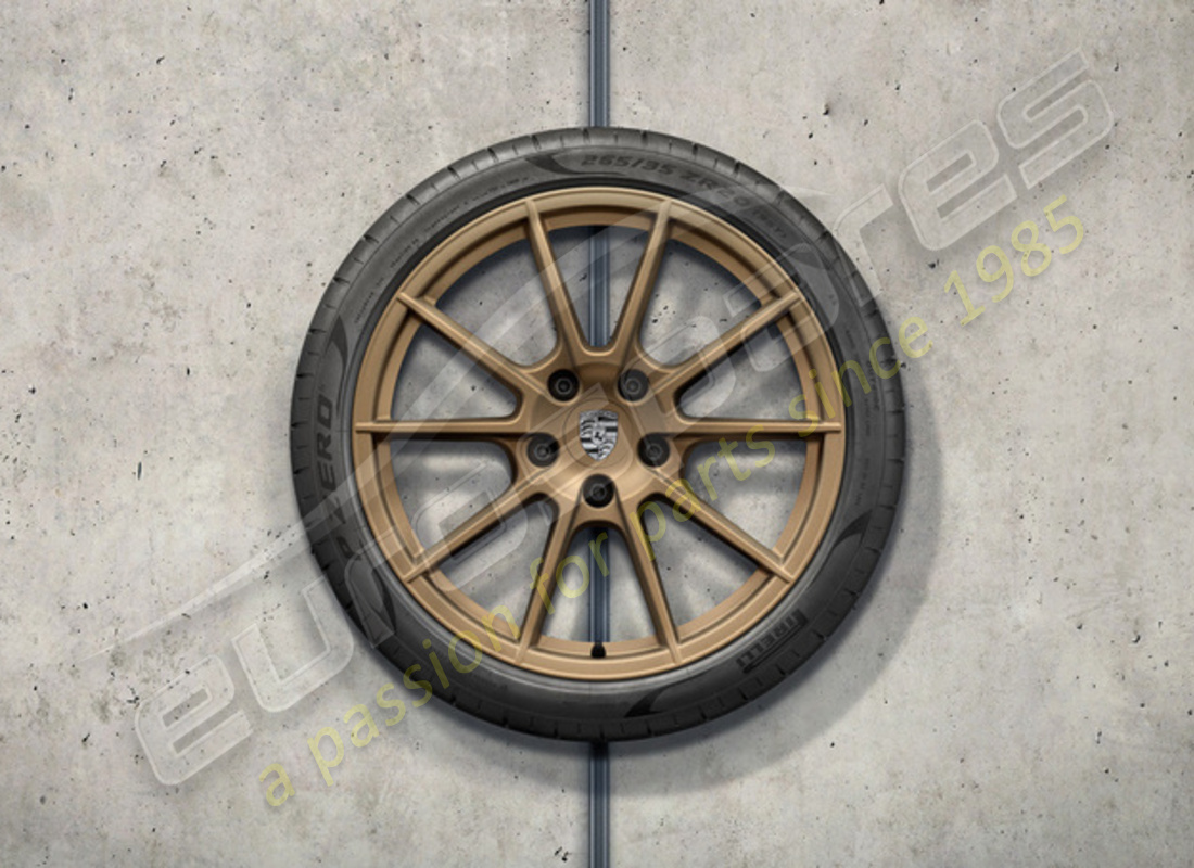 nuevo juego de llantas y neumáticos de verano porsche 20-inch 718 sport, pintado en aurum (satinado-brillo) - diseño 10-spoke. número de parte 98204460216 (1)