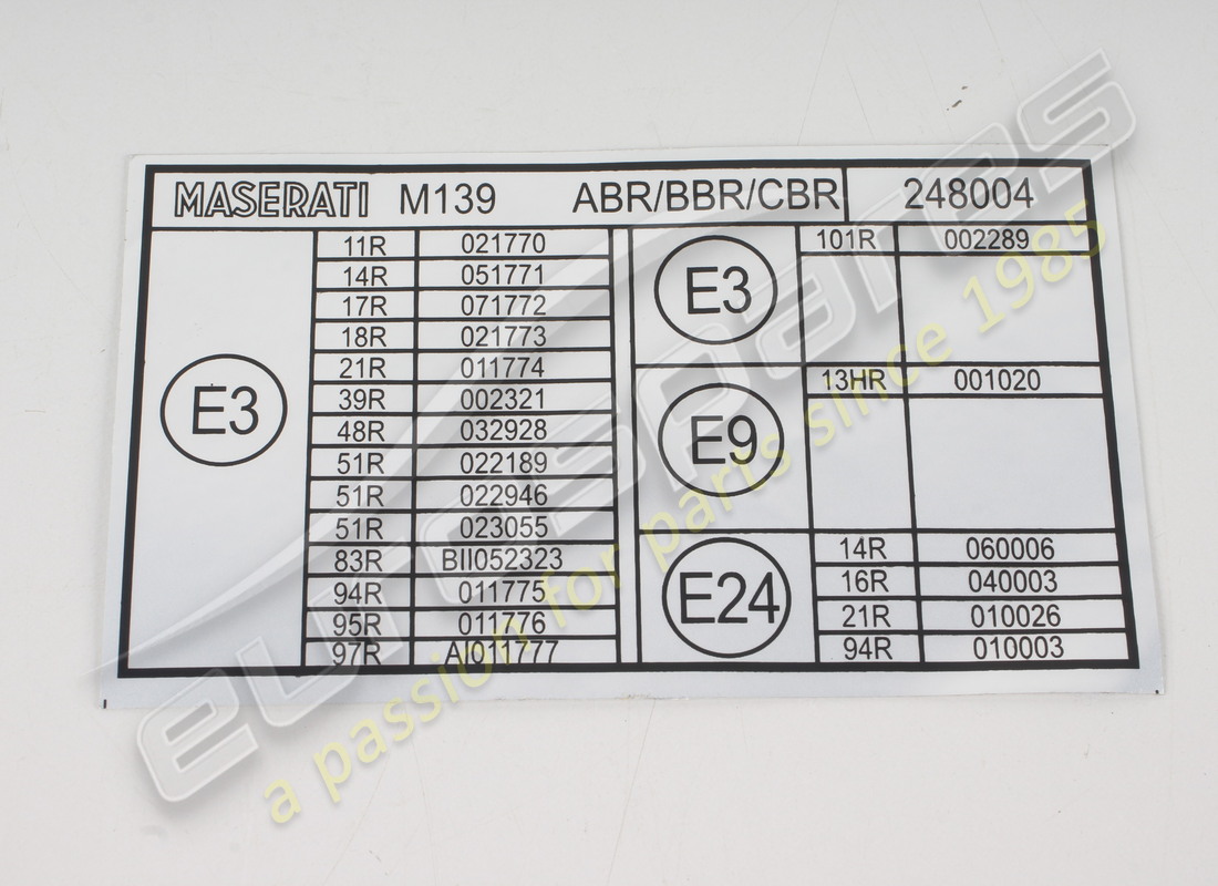 nueva placa de reglamento ece maserati. número de pieza 248004 (1)