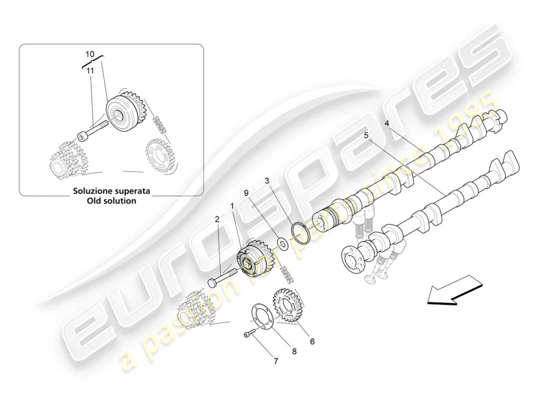 maserati granturismo (2011) diagrama de piezas de los árboles de levas de la culata izquierda