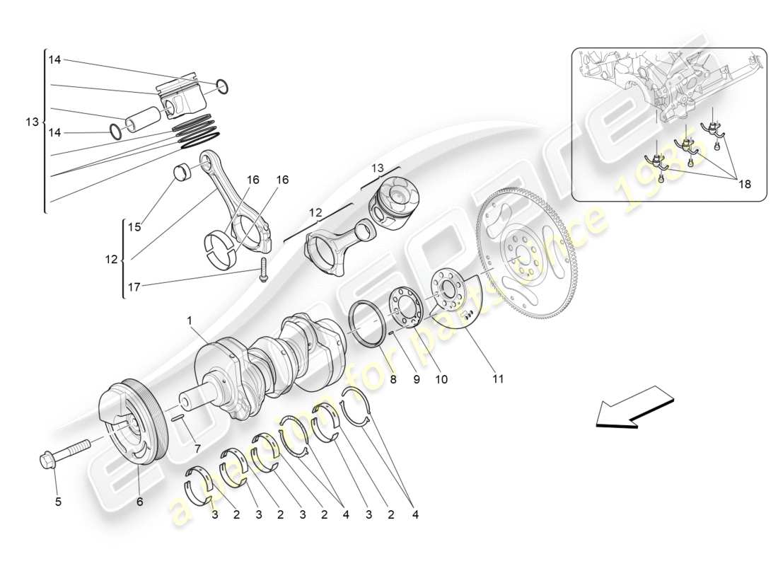 maserati qtp 3.0 tds v6 275hp (2015) diagrama de piezas del mecanismo de manivela