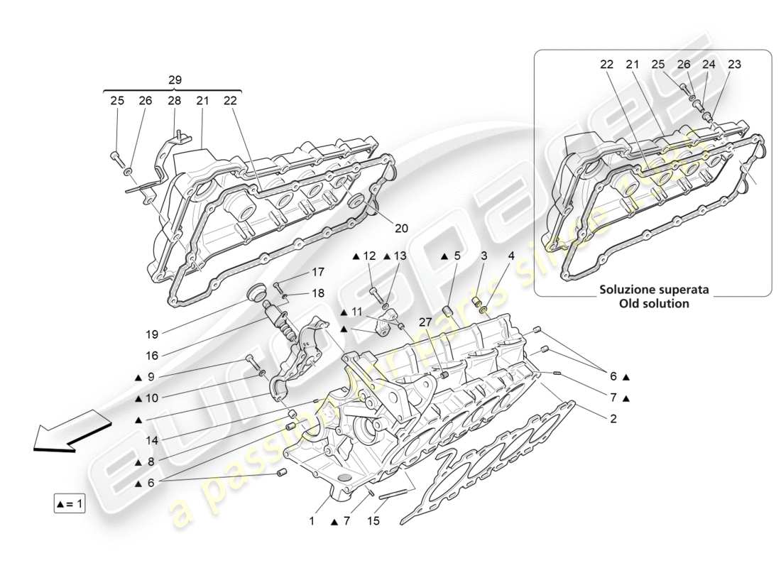 maserati granturismo (2011) diagrama de piezas de la culata derecha