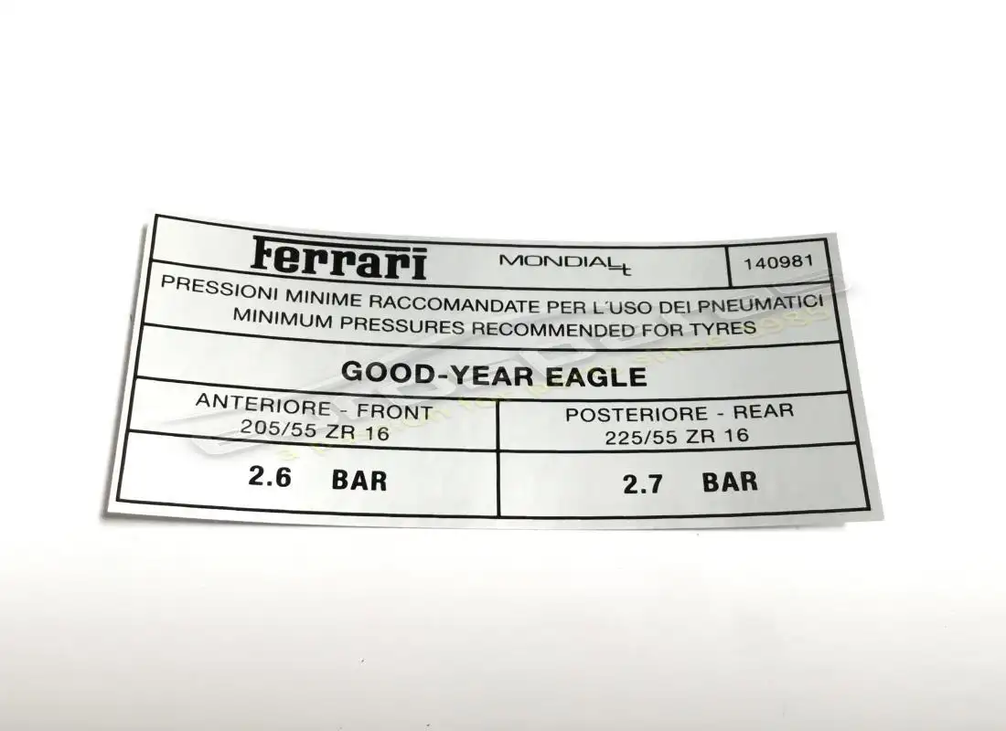 nueva ferrari etiqueta de inflado de neumáticos goodyear. número de parte 140981 (1)