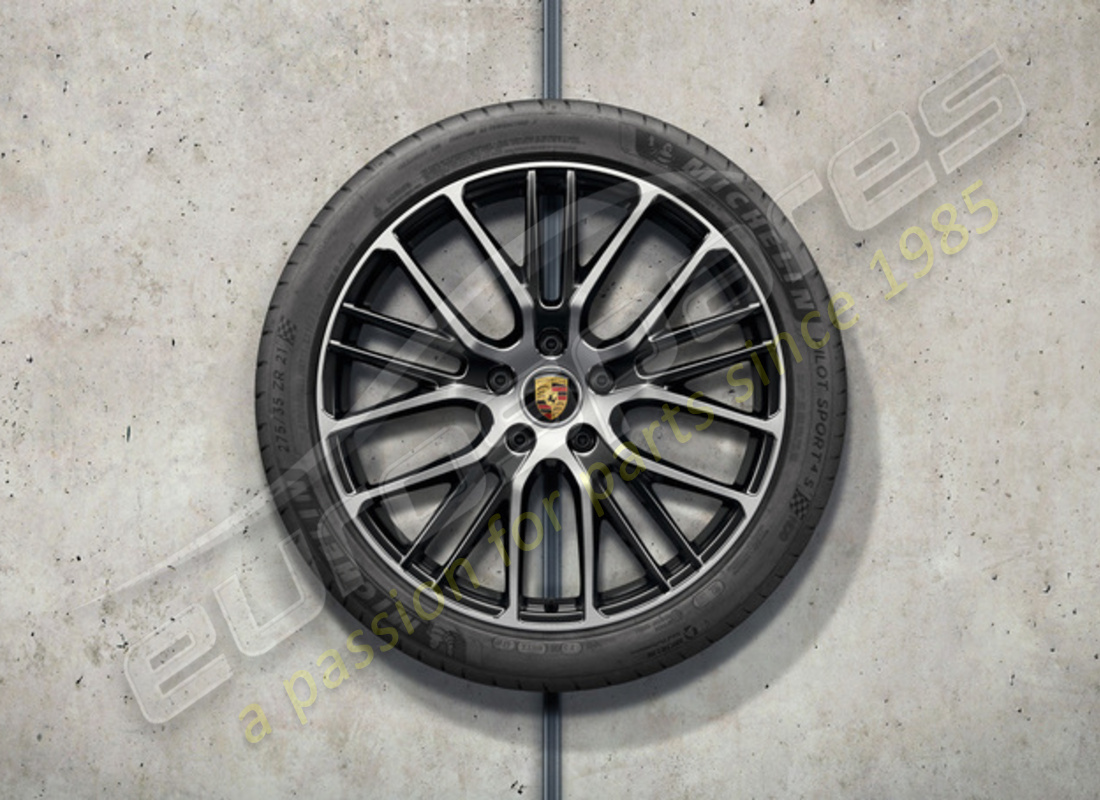 nuevo juego de ruedas y neumáticos deportivos de verano de diseño exclusivo de porsche 21 pulgadas - pintados en negro (alto brillo). número de pieza 971044665s (1)