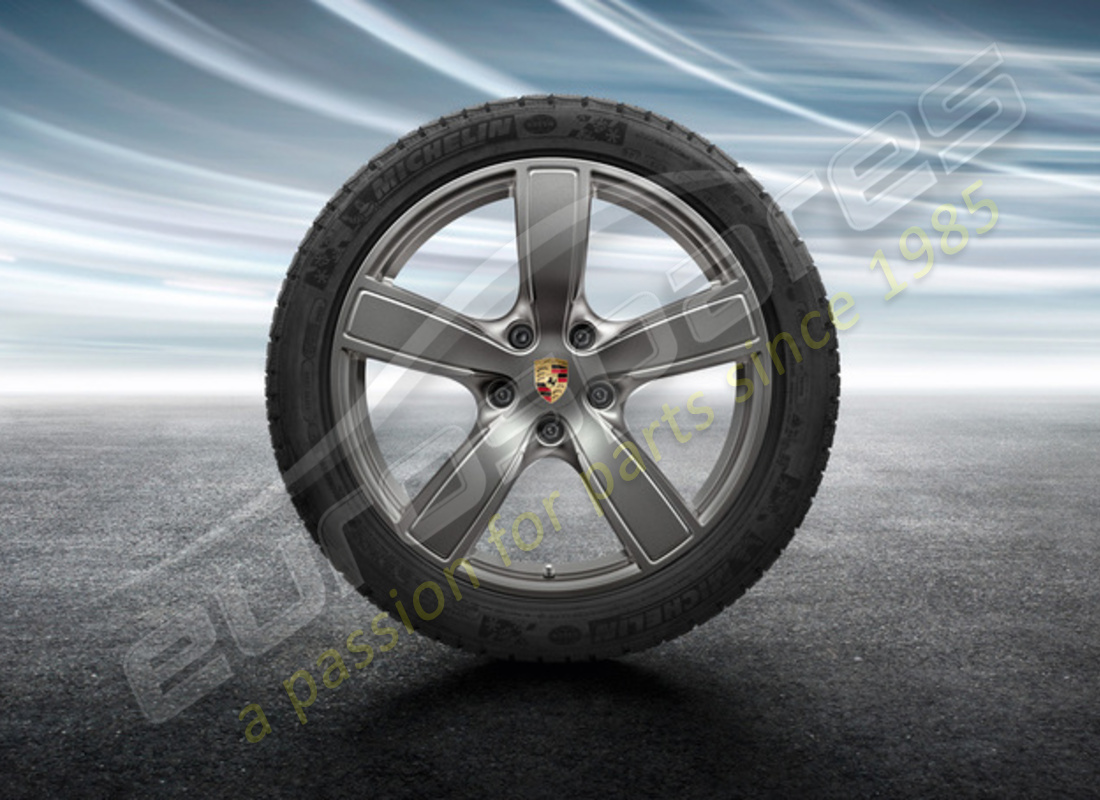 nuevo juego de llantas y neumáticos de invierno cayenne sport classic de porsche 20 pulgadas - confort - pintado en platino (satinado). número de pieza 9y0044630e (1)
