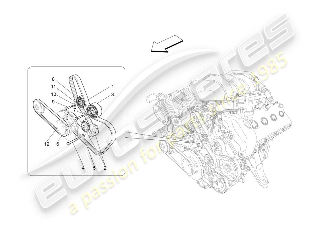 maserati granturismo (2009) diagrama de piezas de correas de dispositivos auxiliares