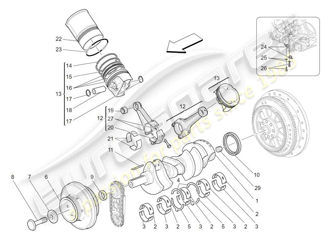 maserati granturismo (2009) diagrama de piezas del mecanismo de manivela