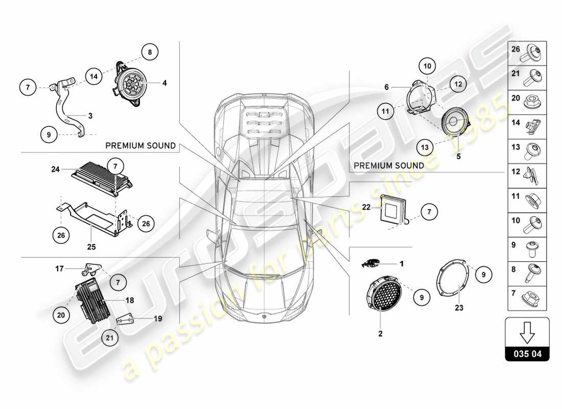 lamborghini 2019 (performante spyder) diagrama de piezas de la unidad de radio
